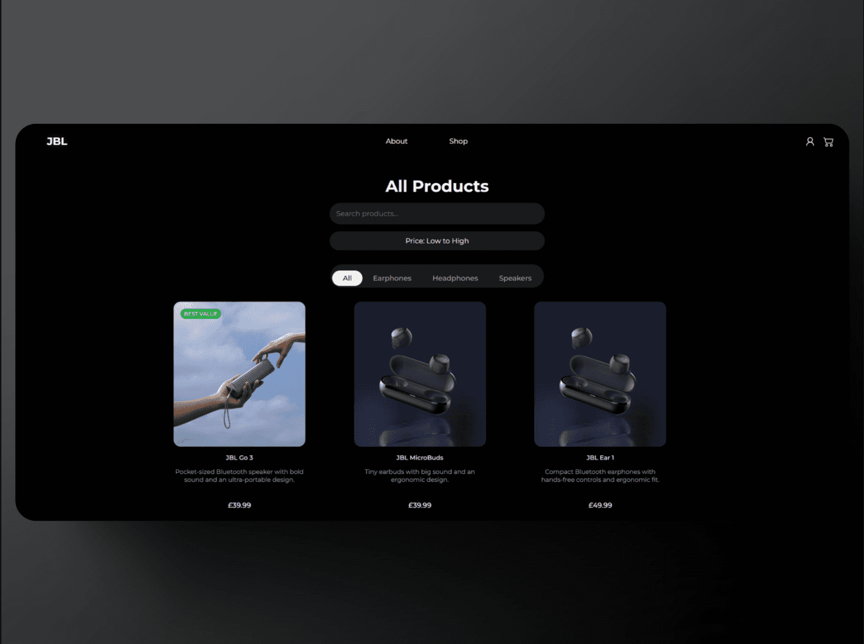Custom product listing page with filters and pricing